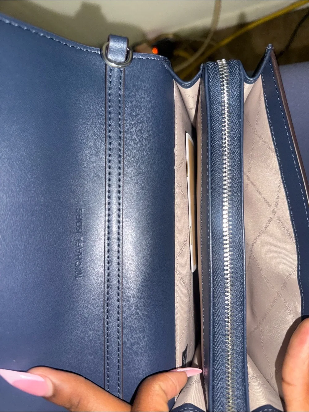 Michael Kors Blue Leather Crossbody with Cream Logo Strap